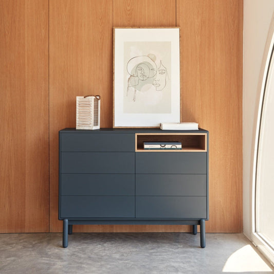 Corvo Chest of Seven Drawers, 120 cm, Storage - Anthracite Grey and Oak Finish