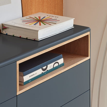 Corvo Chest of Seven Drawers, 120 cm, Storage - Anthracite Grey and Oak Finish