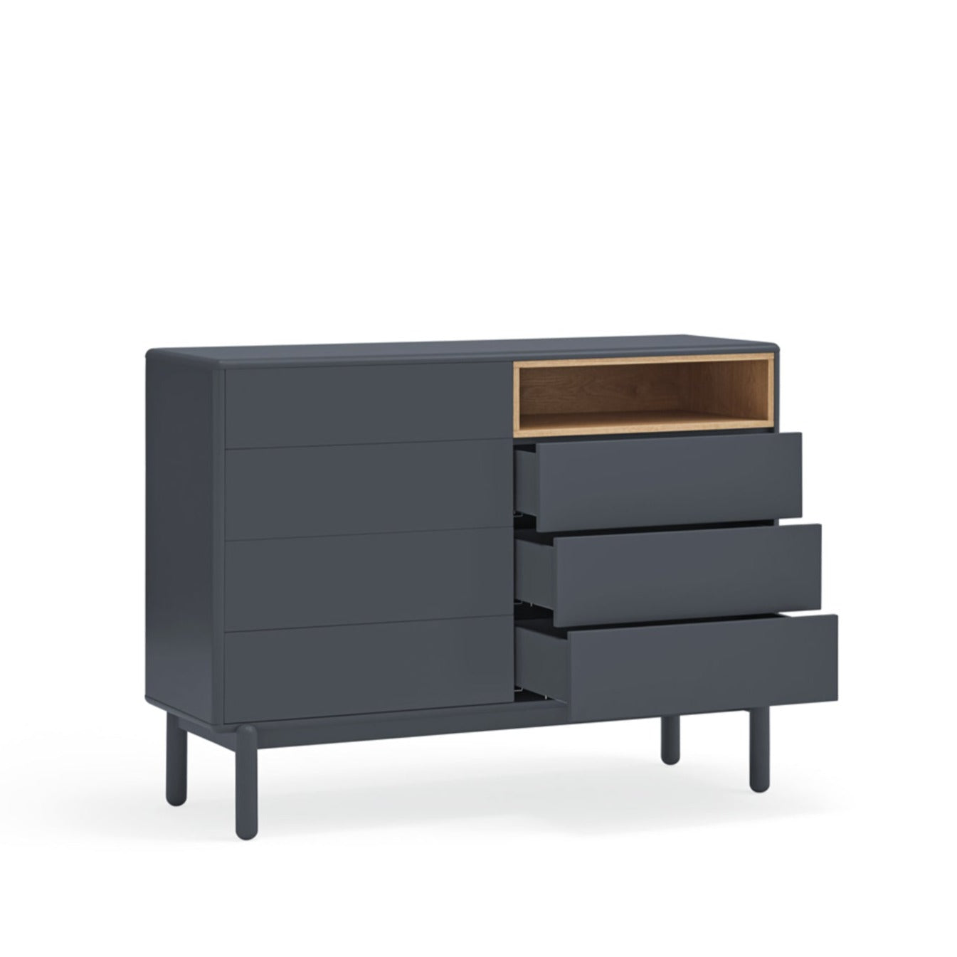 Corvo Chest of Seven Drawers, 120 cm, Storage - Anthracite Grey and Oak Finish