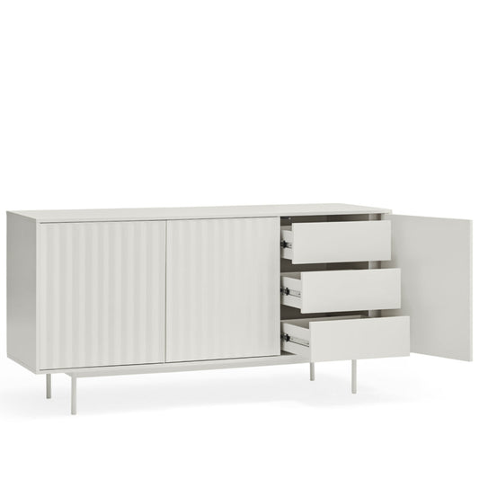 Sierra Sideboard, Three Door, Three Drawers, Four Shelves, Wood with Metal Frame - Matt White Finish
