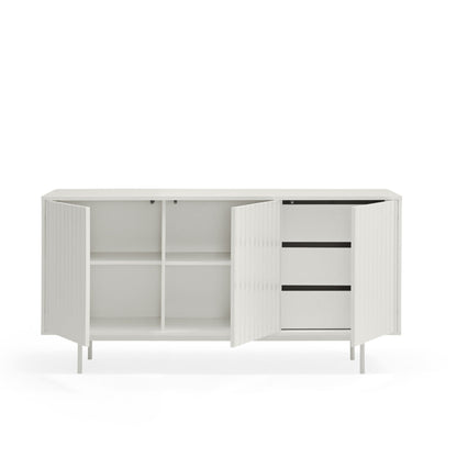 Sierra Sideboard, Three Door, Three Drawers, Four Shelves, Wood with Metal Frame - Matt White Finish