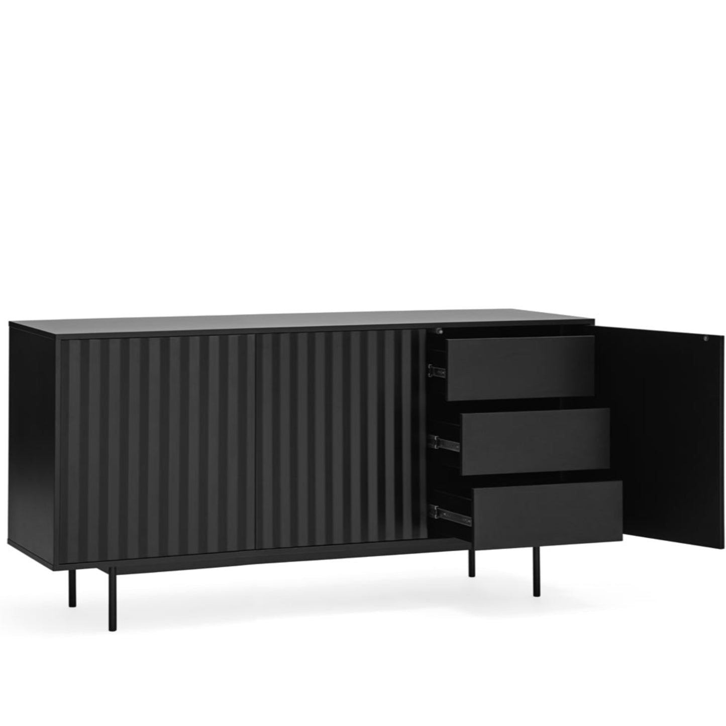 Sierra Sideboard, Three Door, Three Drawers, Four Shelves, Wood with Metal Frame - Matt Black Finish