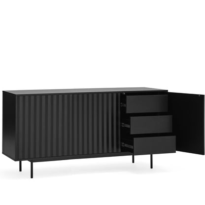 Sierra Sideboard, Three Door, Three Drawers, Four Shelves, Wood with Metal Frame - Matt Black Finish