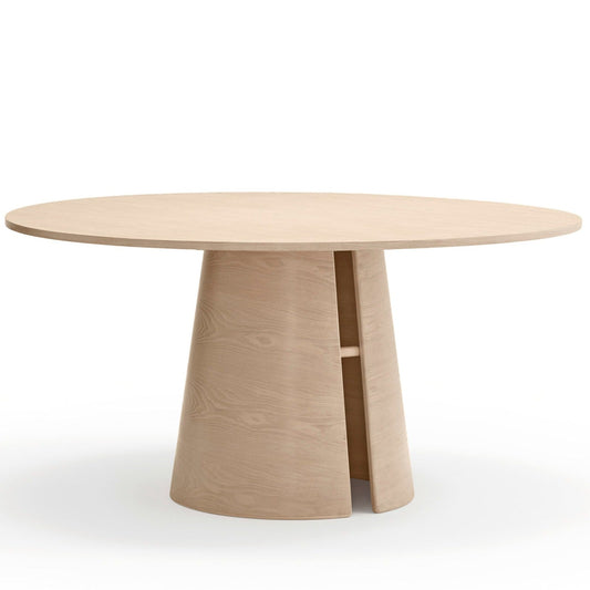 Cristina Dining Table, 157 cm Round Top, Wood Top and Base - Light Natural Ash Finish