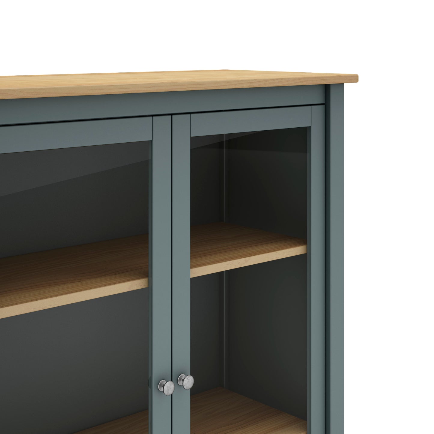 Gray cabinet with wooden shelves on a white background
