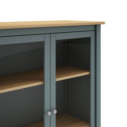 Gray cabinet with wooden shelves on a white background