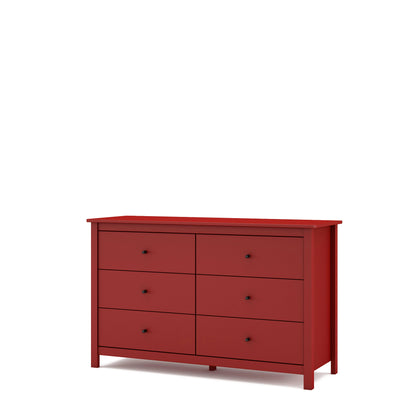 Red dresser with four drawers on a white background