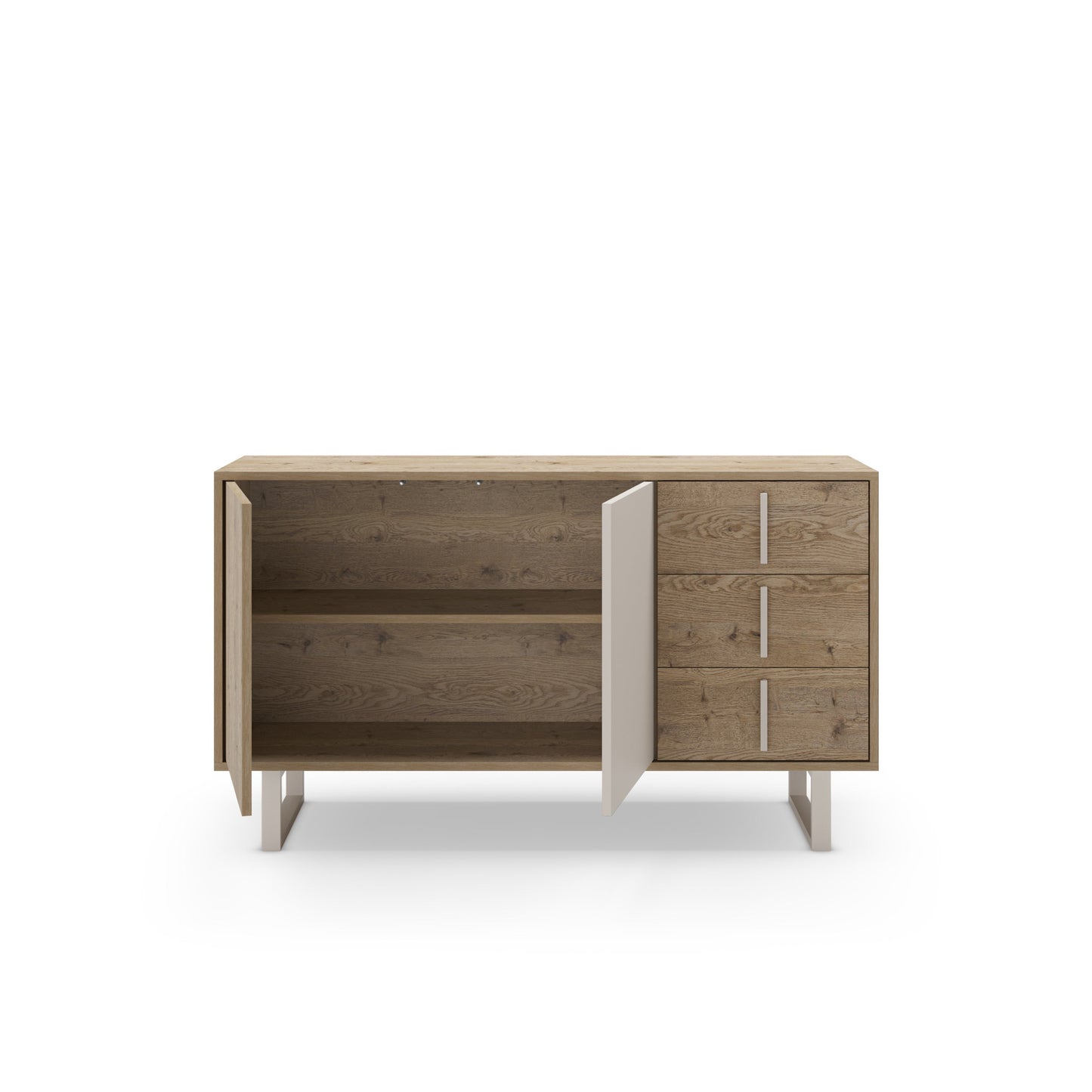 Millay Two Door, Three Drawer Sideboard - Light Oak and Taupe