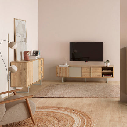 Millay Two Door, Three Drawer Sideboard - Light Oak and Taupe