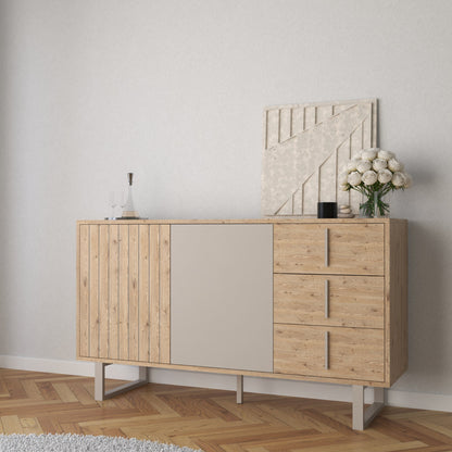 Millay Two Door, Three Drawer Sideboard - Light Oak and Taupe