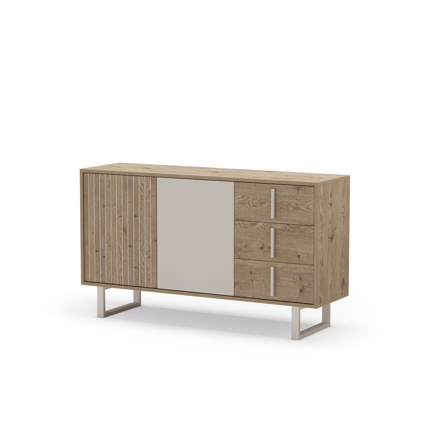Millay Two Door, Three Drawer Sideboard - Light Oak and Taupe