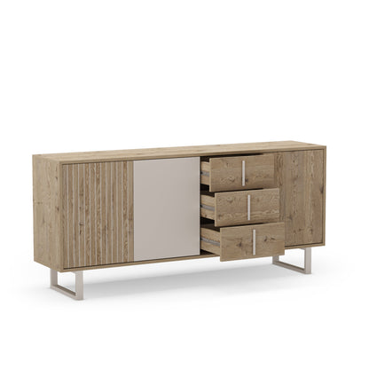 Millay Sideboard, Three Door, Three Drawer - Light Oak and Taupe Finish