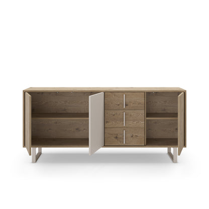 Millay Sideboard, Three Door, Three Drawer - Light Oak and Taupe Finish