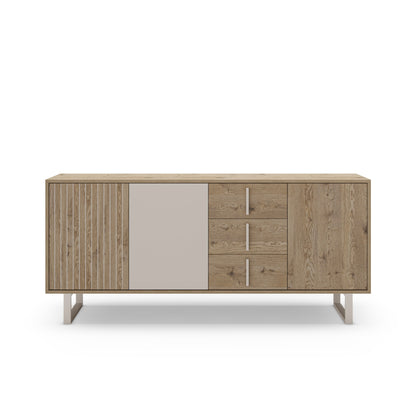 Millay Sideboard, Three Door, Three Drawer - Light Oak and Taupe Finish