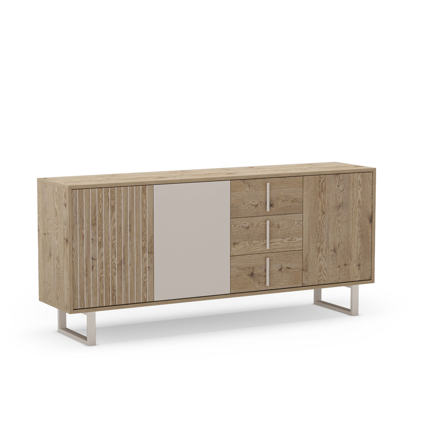 Millay Sideboard, Three Door, Three Drawer - Light Oak and Taupe Finish