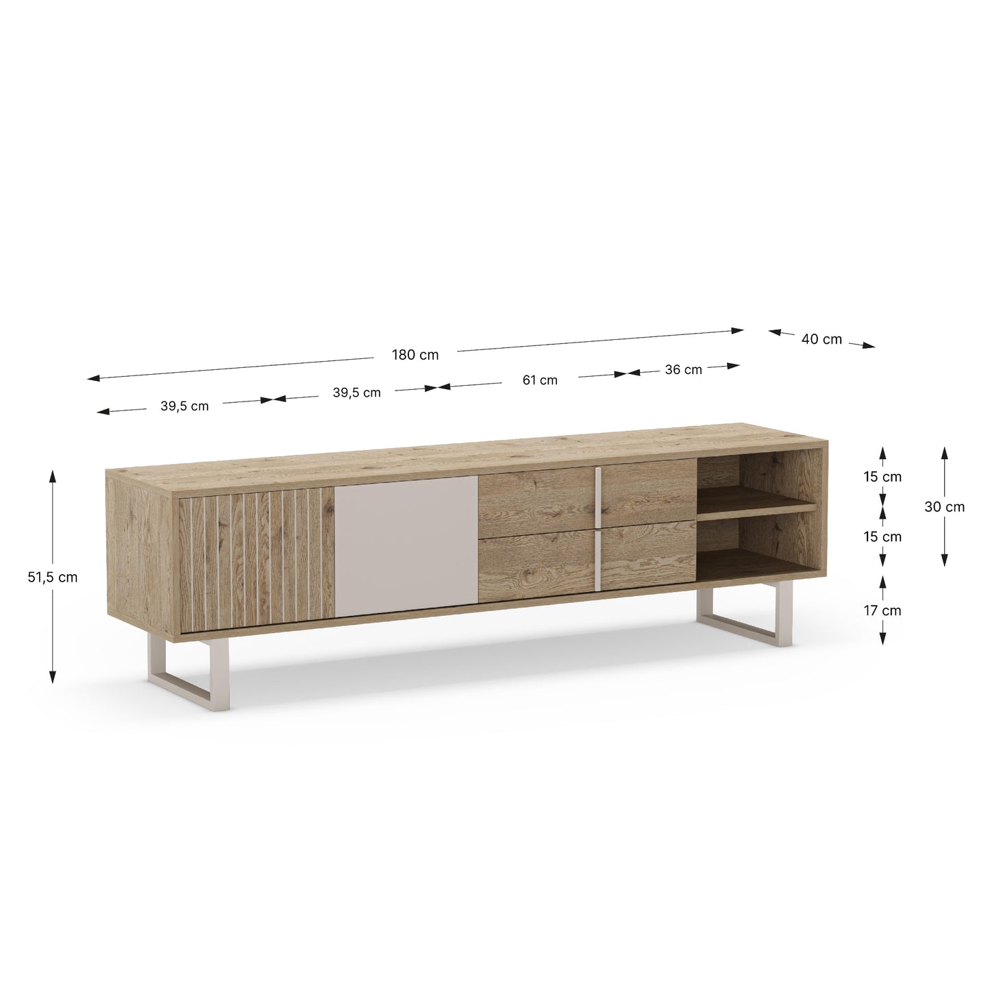Millay TV Stand, Two Doors, Two Drawers - Light Oak and Taupe Finish