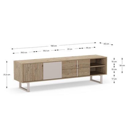 Millay TV Stand, Two Doors, Two Drawers - Light Oak and Taupe Finish