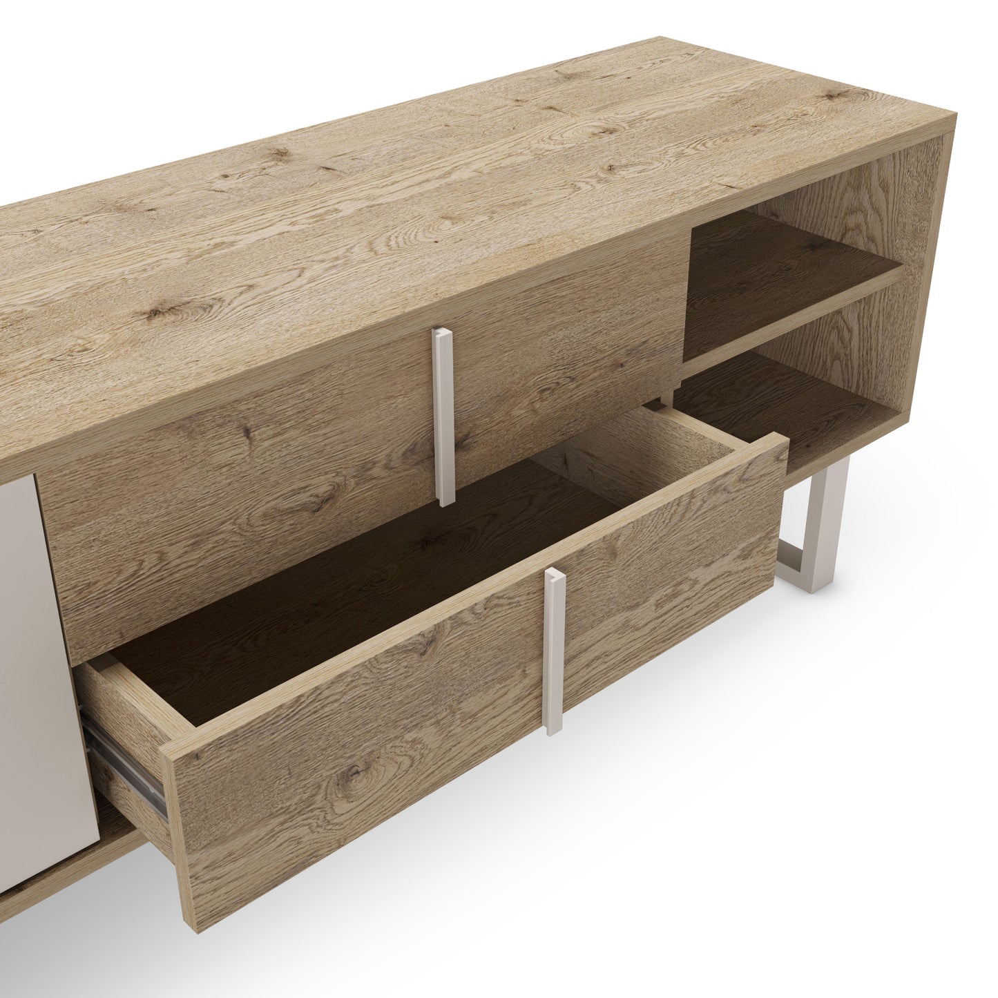Millay TV Stand, Two Doors, Two Drawers - Light Oak and Taupe Finish