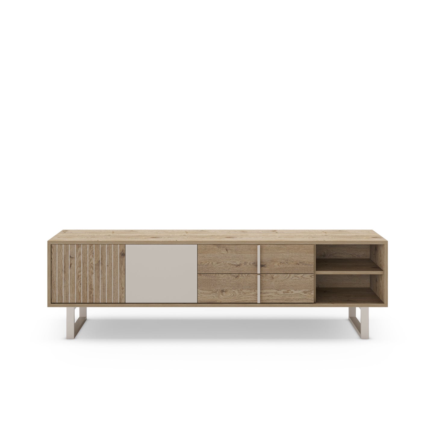 Millay TV Stand, Two Doors, Two Drawers - Light Oak and Taupe Finish