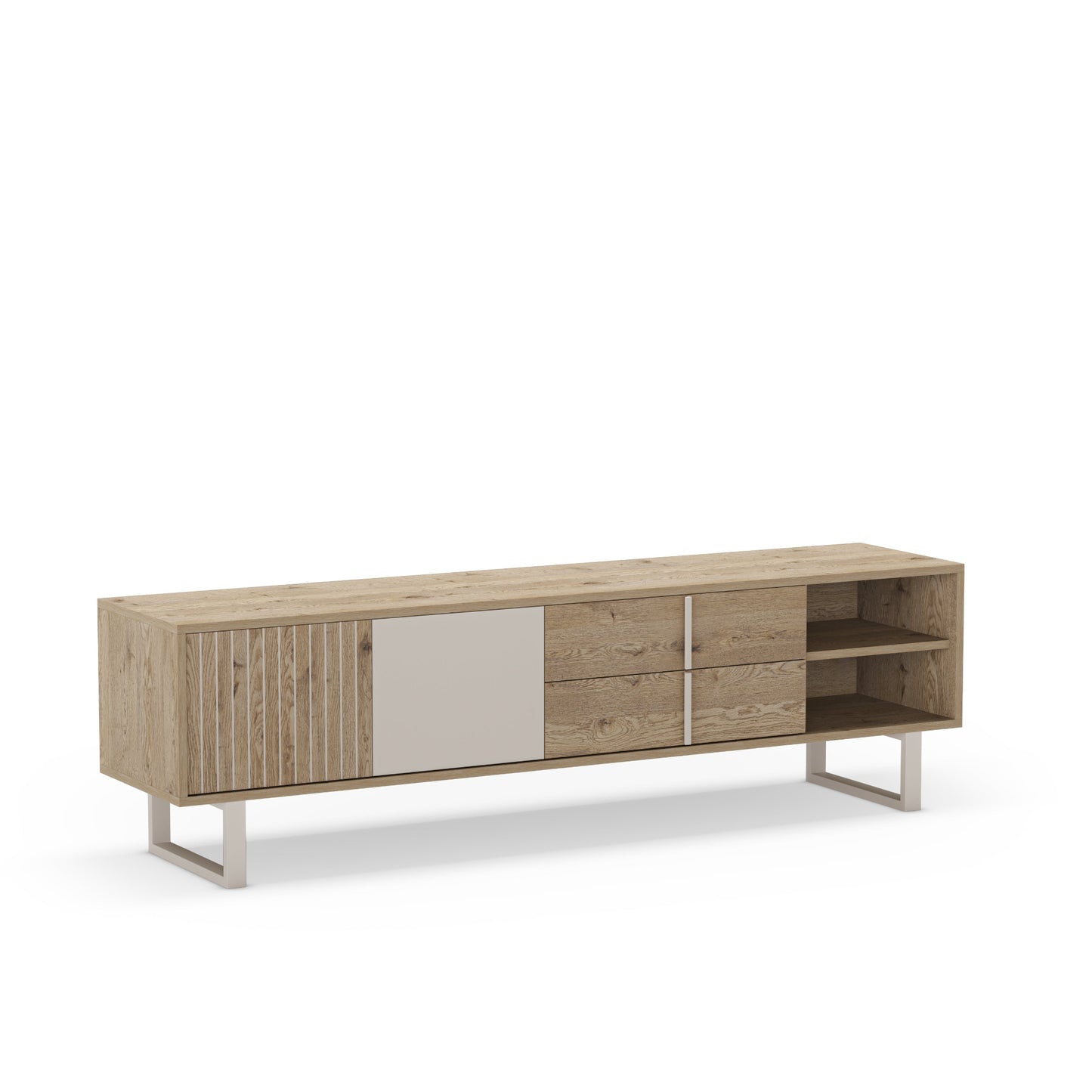 Millay TV Stand, Two Doors, Two Drawers - Light Oak and Taupe Finish