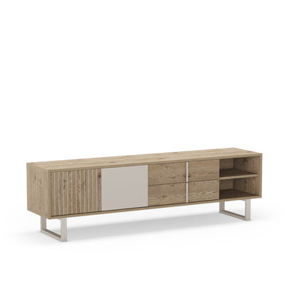Millay TV Stand, Two Doors, Two Drawers - Light Oak and Taupe Finish