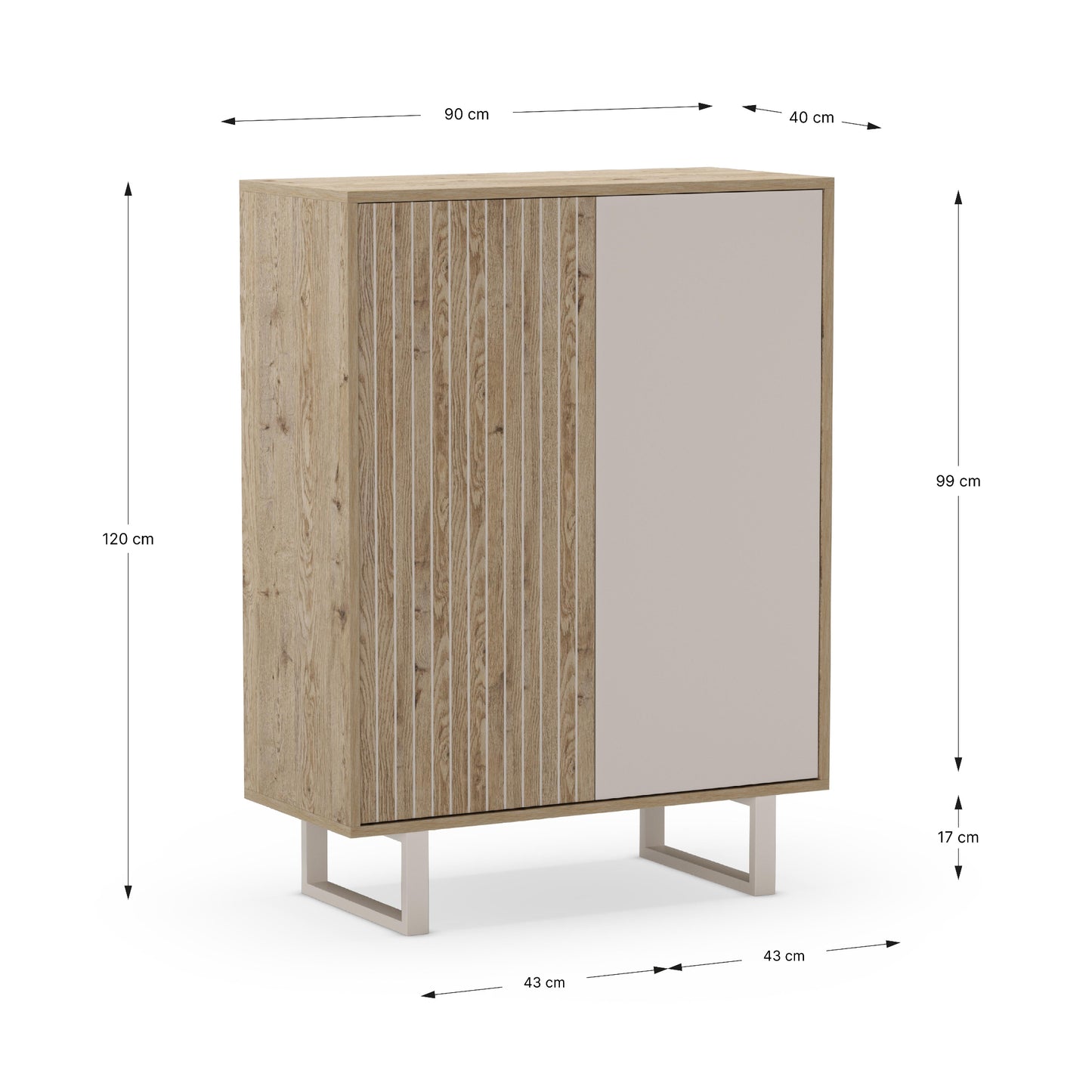 Millay High Sideboard, Two Doors - Light Oak and Taupe Finish