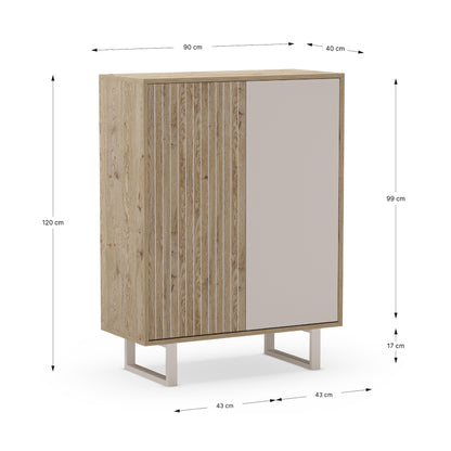 Millay High Sideboard, Two Doors - Light Oak and Taupe Finish