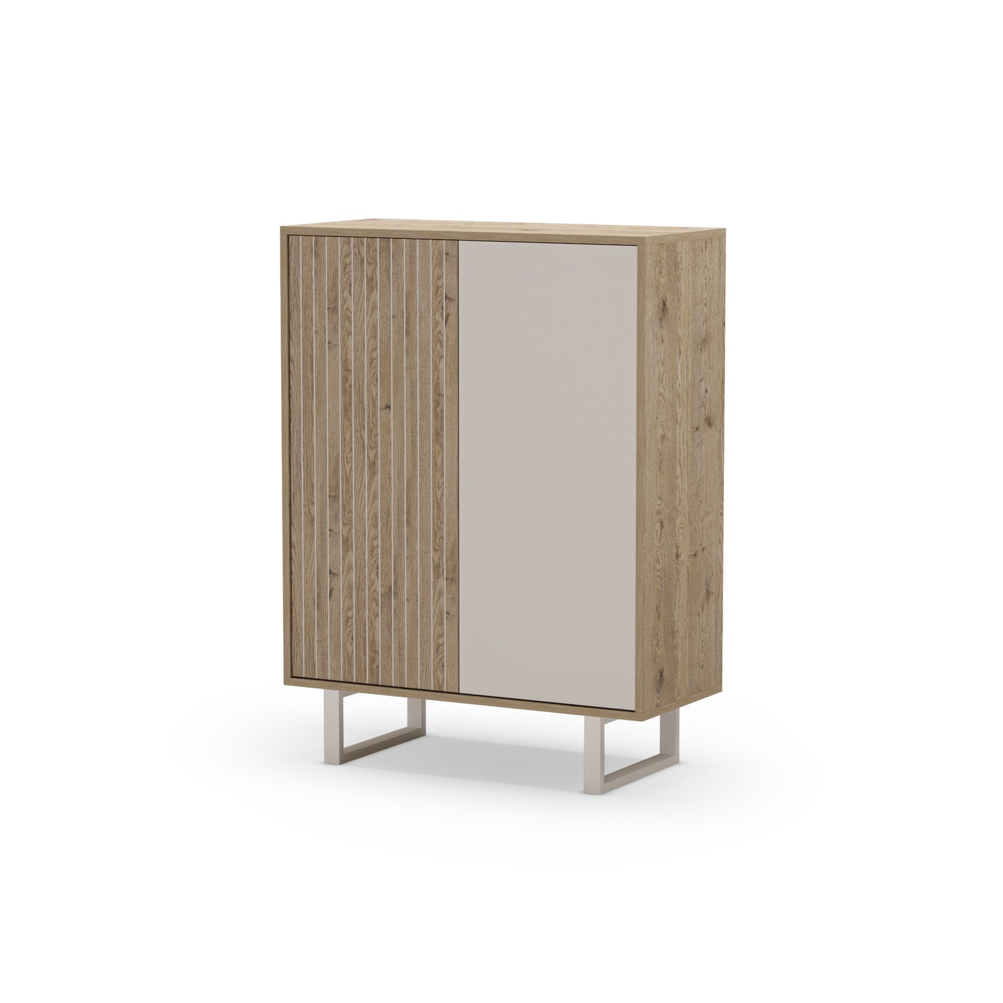Millay High Sideboard, Two Doors - Light Oak and Taupe Finish