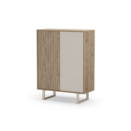 Millay High Sideboard, Two Doors - Light Oak and Taupe Finish