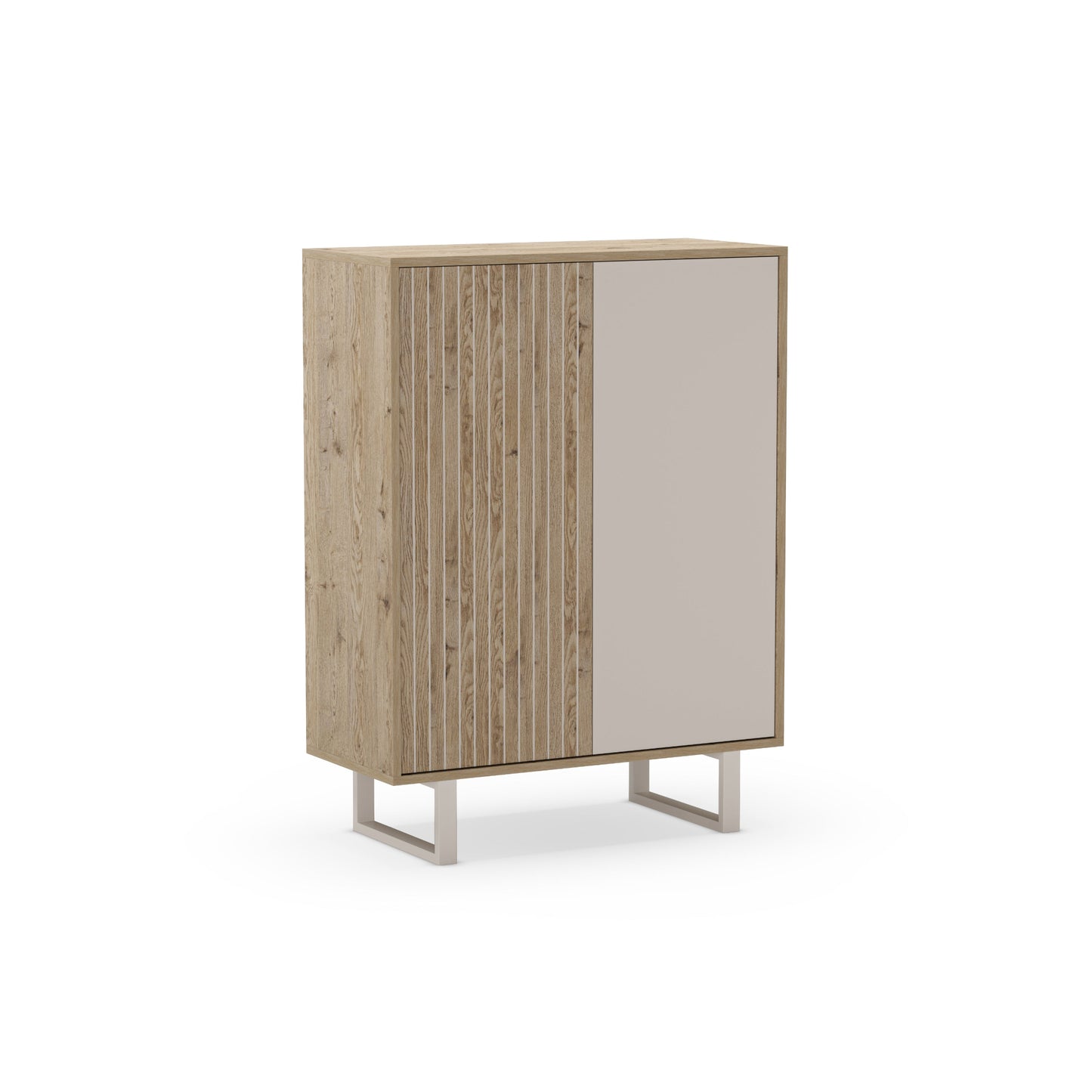 Millay High Sideboard, Two Doors - Light Oak and Taupe Finish
