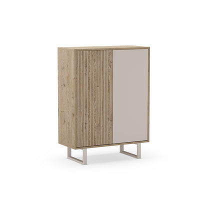 Millay High Sideboard, Two Doors - Light Oak and Taupe Finish