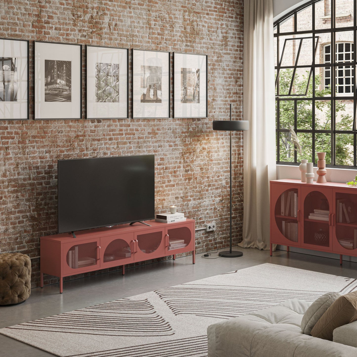 Antonia Metal Four-Door TV Stand - Terracotta