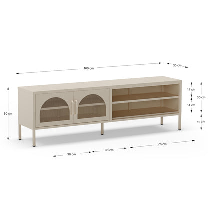 Metal TV-Stand Two-Door & Open Shelf Cream 160cm Antonia Collection