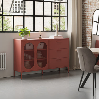 Antonia Two-Door Three-Drawer Metal Sideboard - Terracotta