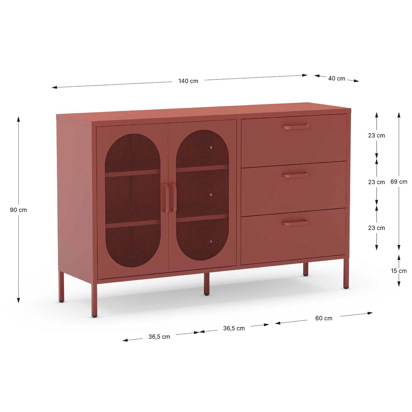 Antonia Two-Door Three-Drawer Metal Sideboard - Terracotta