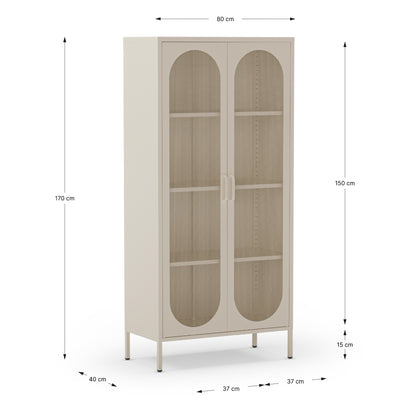 Beige cabinet with dimensions labeled on a white background
