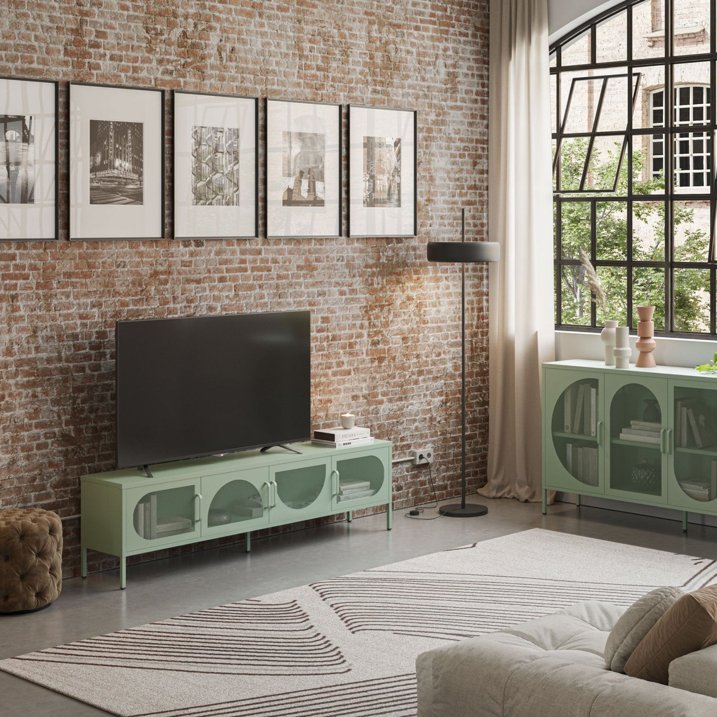 Antonia Metal Four-Door TV Stand - Mint Green