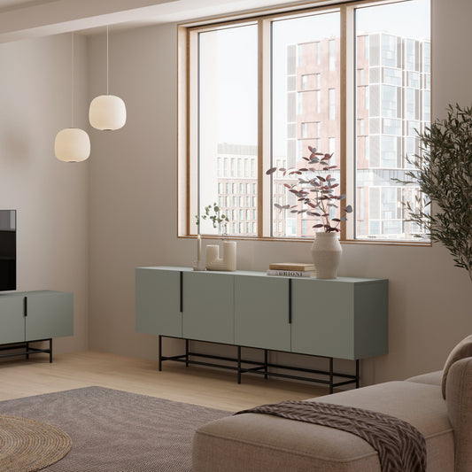 Eldia Sideboard, Four Doors, Wood and Metal - Light Green Finish