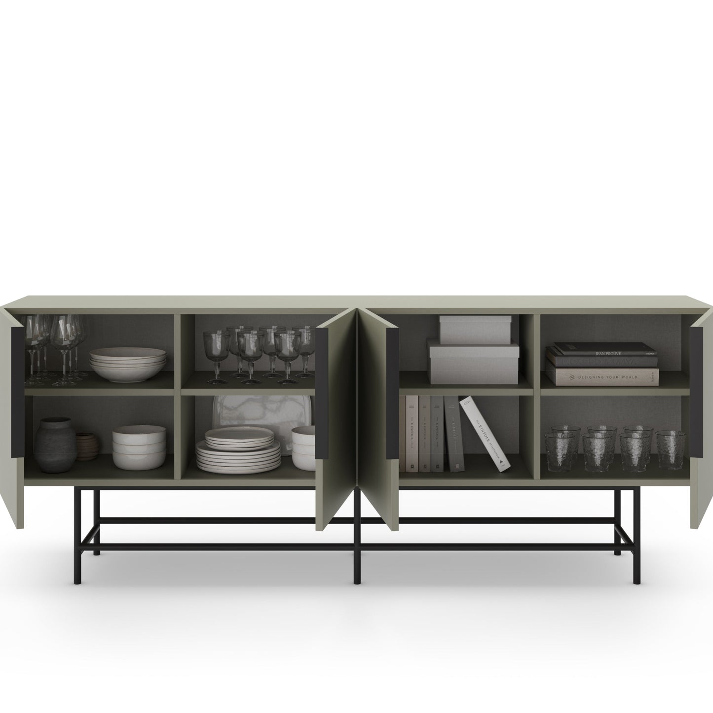 Eldia Sideboard, Four Doors, Wood and Metal - Light Green Finish