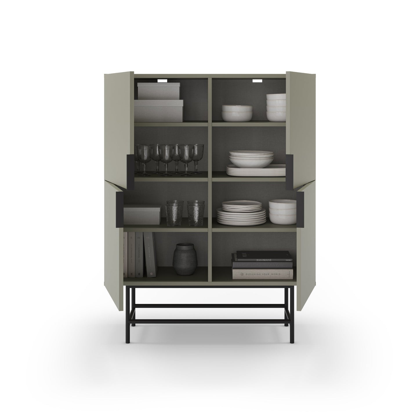 Eldia High Sideboard, Four Door, Wood and Metal - Light Green Finish