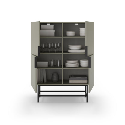 Eldia High Sideboard, Four Door, Wood and Metal - Light Green Finish