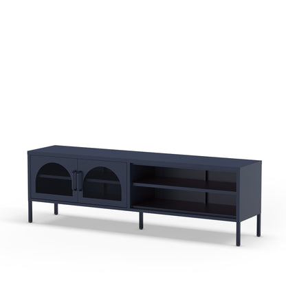 Metal TV-Stand Two-Door & Open Shelf Blue 160cm Antonia Collection
