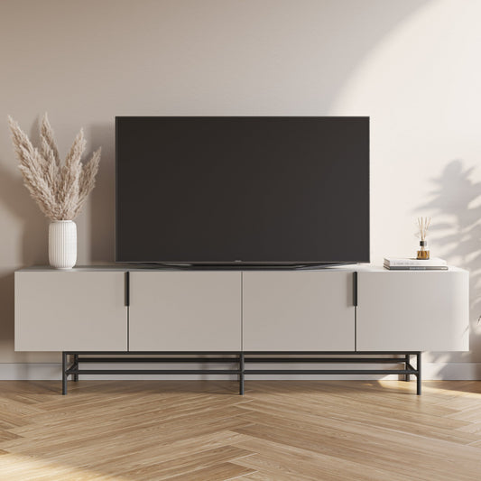 Eldia TV Stand, Four Doors, Wood and Metal - Cream Finish