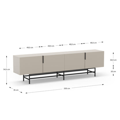 Eldia TV Stand, Four Doors, Wood and Metal - Cream Finish