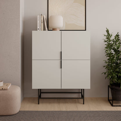 Eldia High Sideboard, Four Door, Wood and Metal - Cream Finish