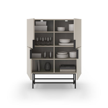 Eldia High Sideboard, Four Door, Wood and Metal - Cream Finish