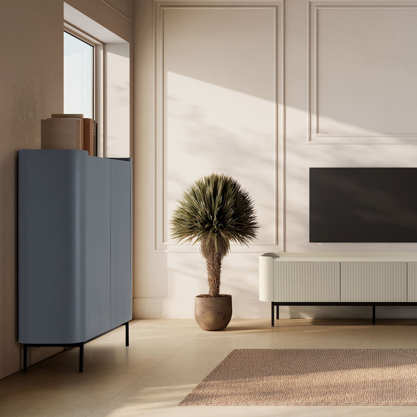 Wila High Sideboard, Two Doors - Blue Finish