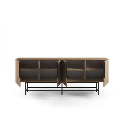 Eldia Sideboard, Four Doors, Wood and Metal - Oak Finish
