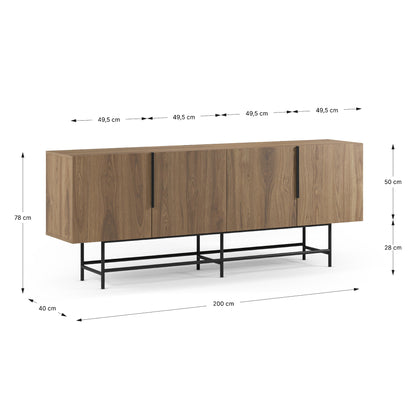 Eldia Sideboard, Four Doors, Wood and Metal - Oak Finish