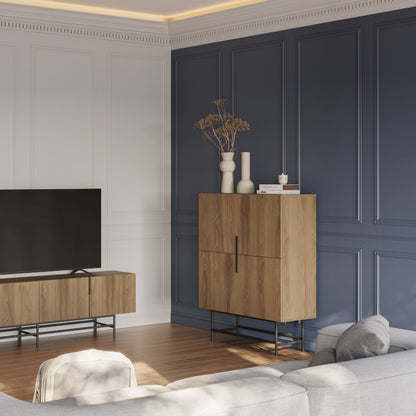Eldia High Sideboard, Four Door, Wood and Metal - Oak Finish